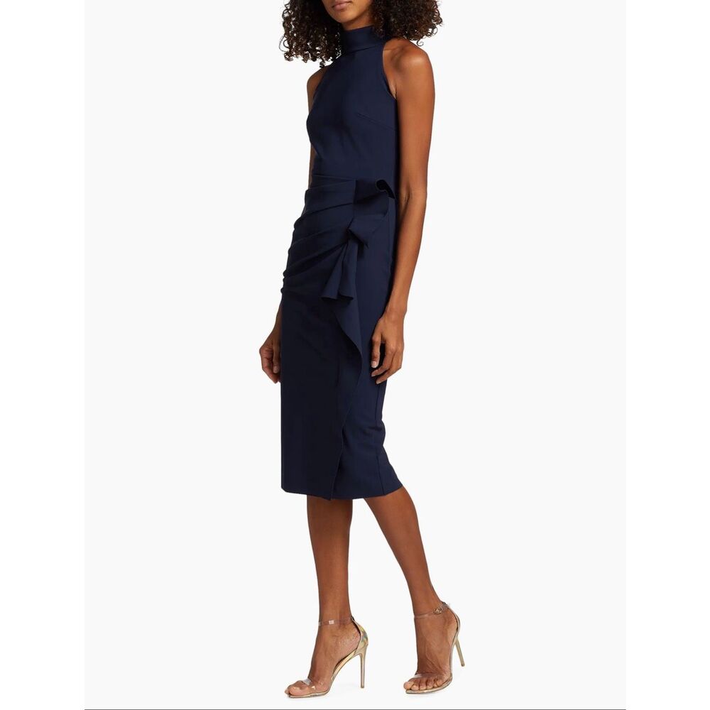 Chiara Boni La Petite Robe Halter Ruffle Midi Dress in Blue Notte US 2 $695 - Picture 3 of 14
